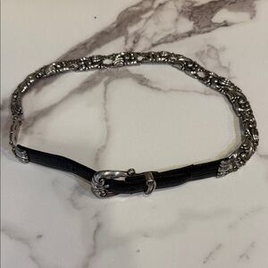 Vintage Brighton Silver Chain and Black Leather Belt